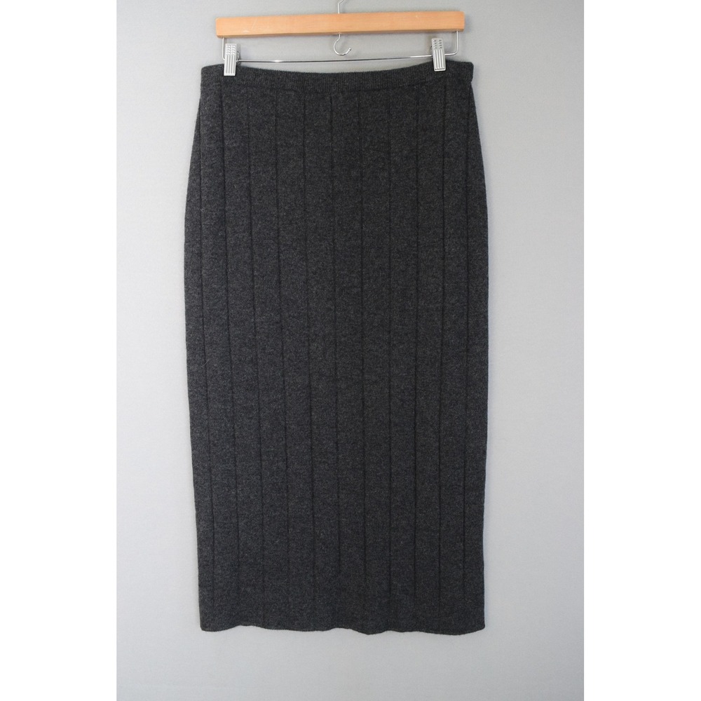 Eileen Fisher Skirt Medium Gray 100% Cashmere Ribbed Midi Knit Luxury Minimal